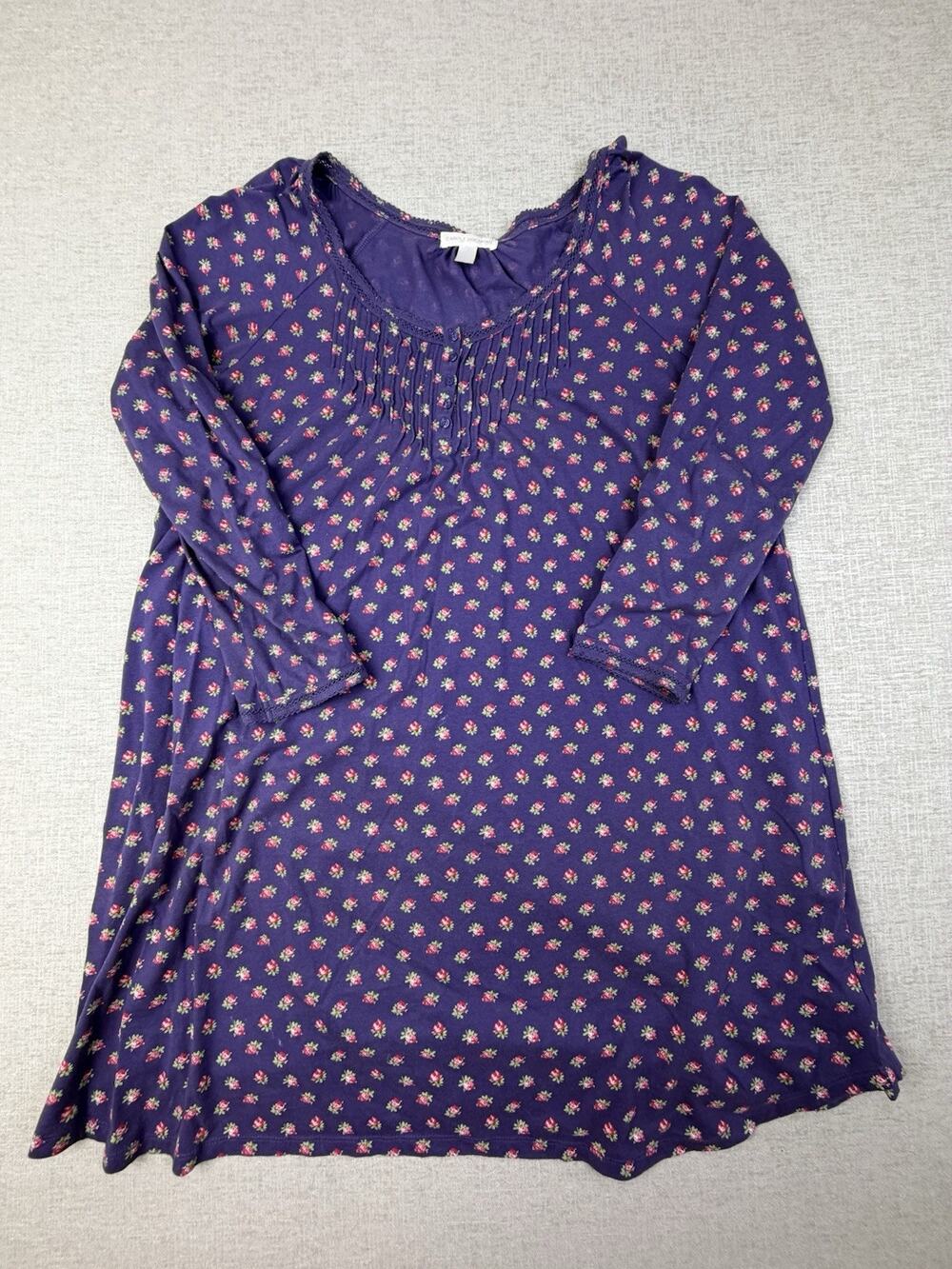Carole Hochman Women’s Medium Purple Floral Cotton Nightgown Sleep Shirt